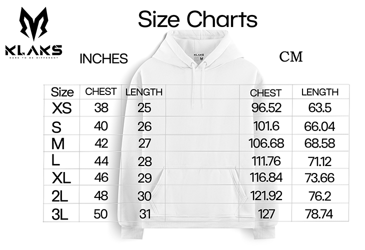 Size Chart for HOODIES